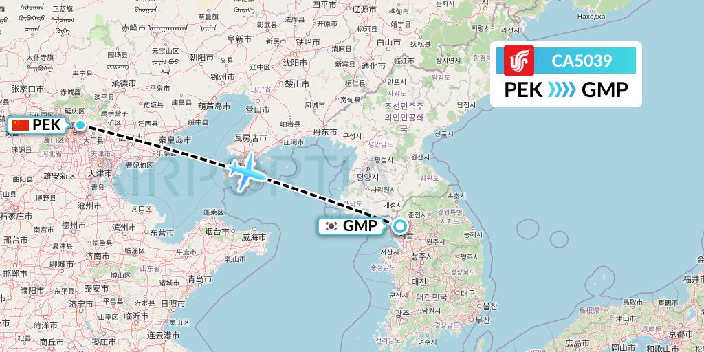 CA5039 Air China Flight Map: Beijing to Seoul