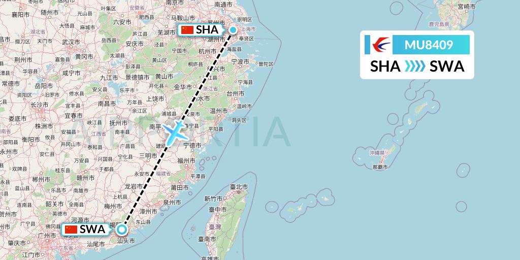 MU8409 China Eastern Airlines Flight Map: Shanghai to Jieyang