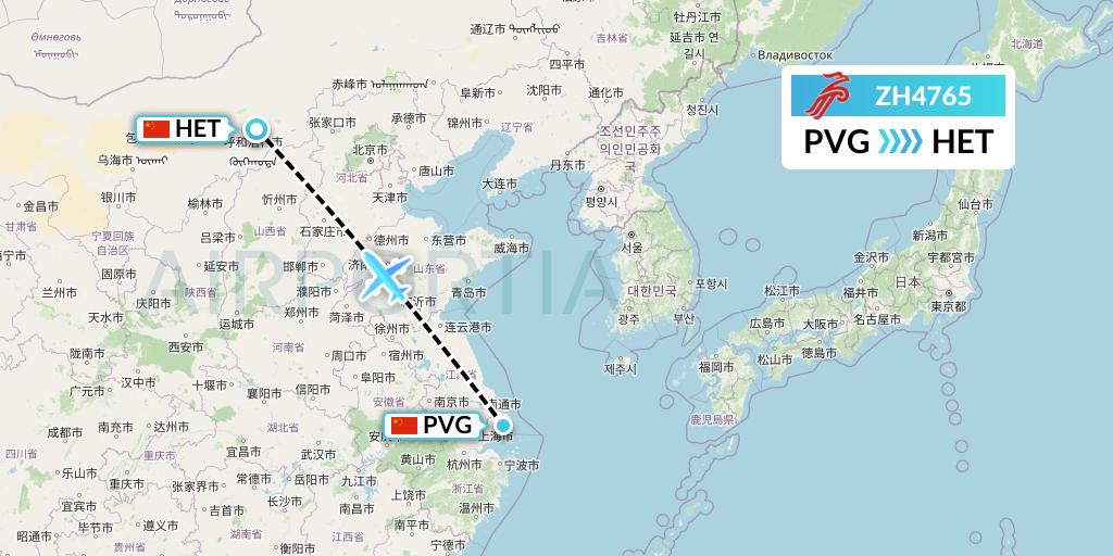 ZH4765 Shenzhen Airlines Flight Map: Shanghai to Hohhot