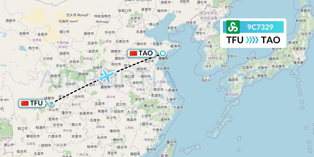 9C7329 Spring Airlines Flight Map: Chengdu to Qingdao