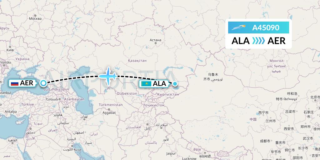 A45090 Azimuth Airlines Flight Map: Almaty to Sochi