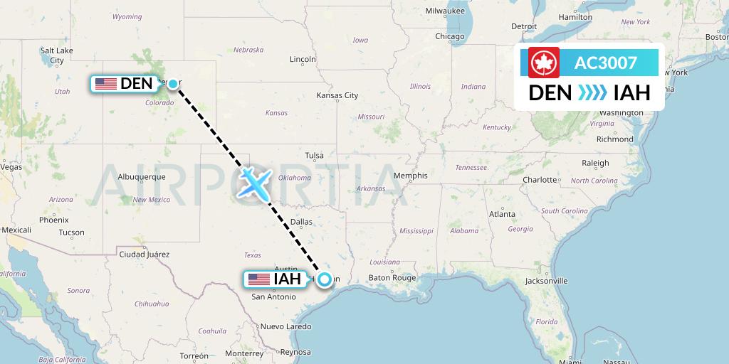 AC3007 Air Canada Flight Map: Denver to Houston