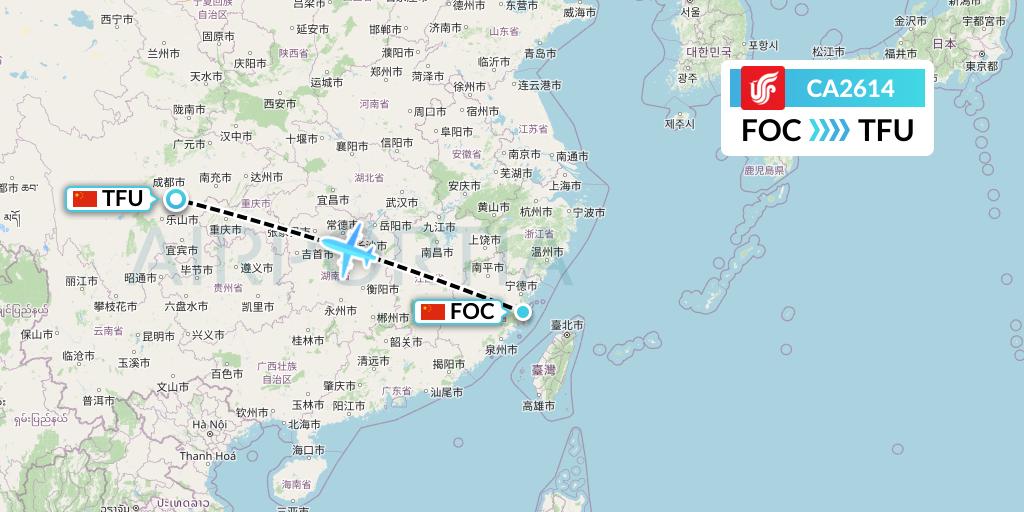 CA2614 Air China Flight Map: Fuzhou to Chengdu