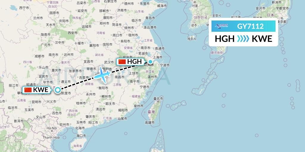GY7112 Colorful GuiZhou Airlines Flight Map: Hangzhou to Guiyang