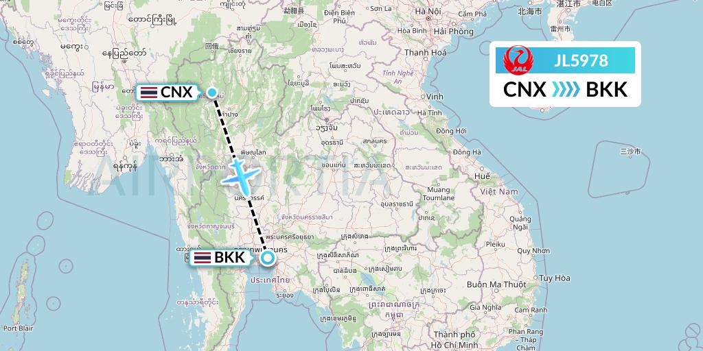 JL5978 Japan Airlines Flight Map: Chiang Mai to Bangkok