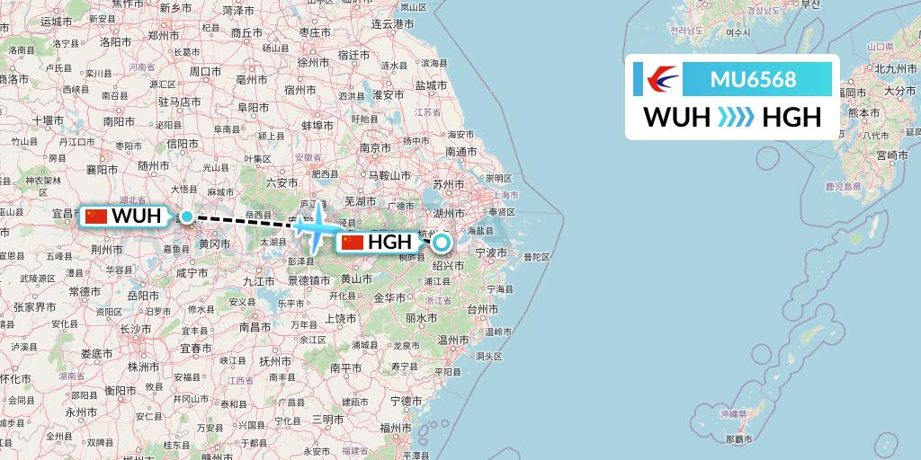 MU6568 China Eastern Airlines Flight Map: Wuhan to Hangzhou