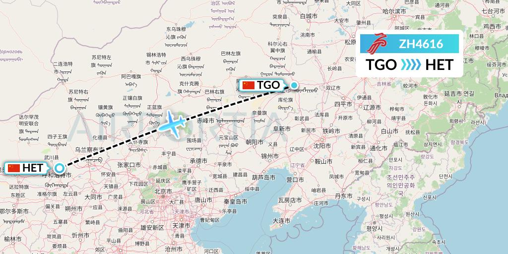 ZH4616 Shenzhen Airlines Flight Map: Tongliao to Hohhot