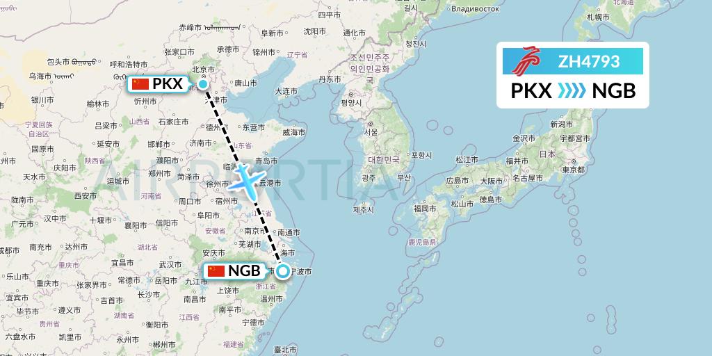ZH4793 Shenzhen Airlines Flight Map: Beijing to Ningbo