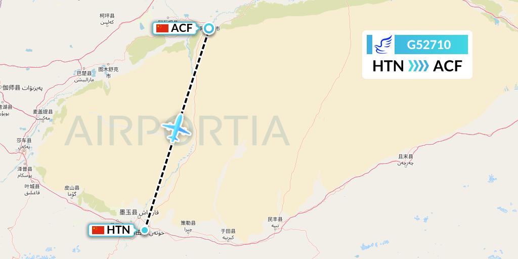 G52710 China Express Airlines Flight Map: Hotan to Aksu