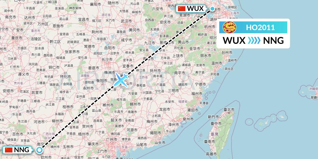 HO2011 Juneyao Airlines Flight Map: Wuxi to Nanning