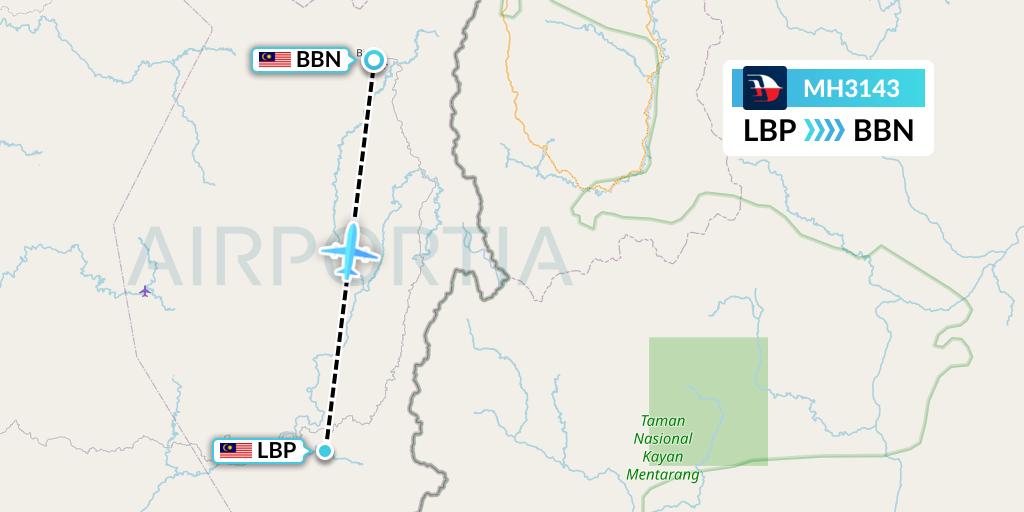 MH3143 Malaysia Airlines Flight Map: Long Banga to Bario