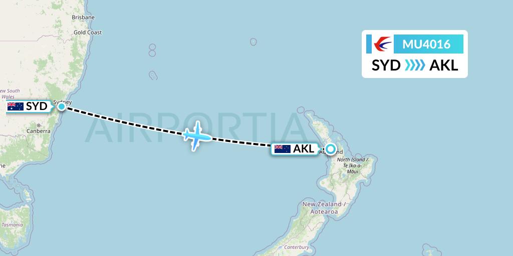 MU4016 China Eastern Airlines Flight Map: Sydney to Auckland
