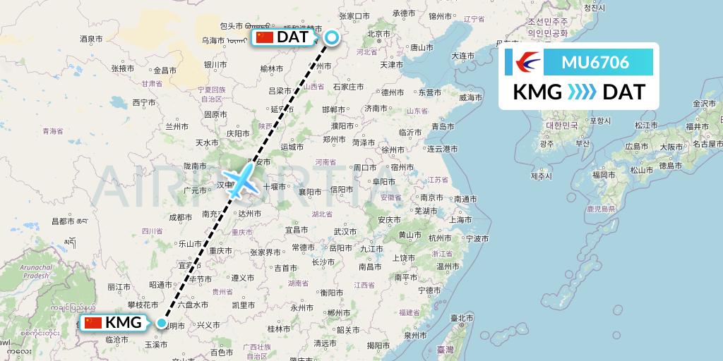 MU6706 China Eastern Airlines Flight Map: Kunming to Datong