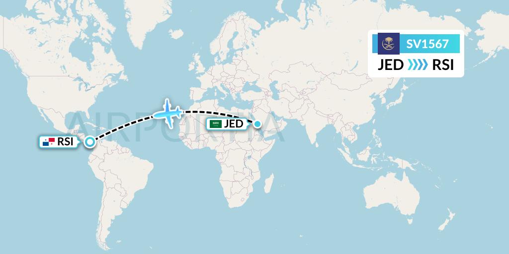 SV1567 Saudi Arabian Airlines Flight Map: Jeddah to Rio Sidra