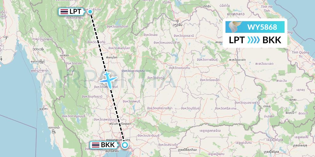 WY5868 Oman Air Flight Map: Lampang to Bangkok