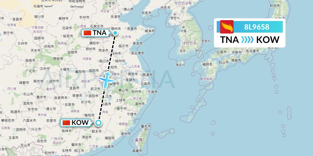 8L9658 Lucky Air Flight Map: Jinan to Ganzhou