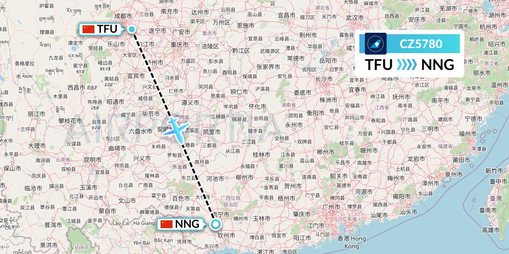 CZ5780 China Southern Airlines Flight Map: Chengdu to Nanning