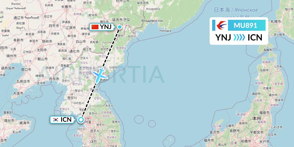 MU891 China Eastern Airlines Flight Map: Yanji to Seoul