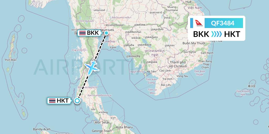 QF3484 Qantas Flight Map: Bangkok to Phuket