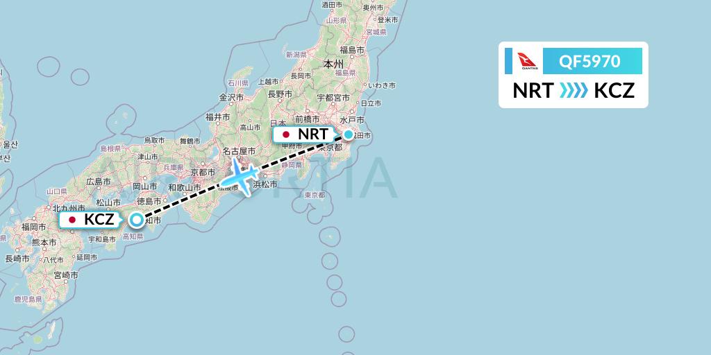 QF5970 Qantas Flight Map: Tokyo to Nankoku
