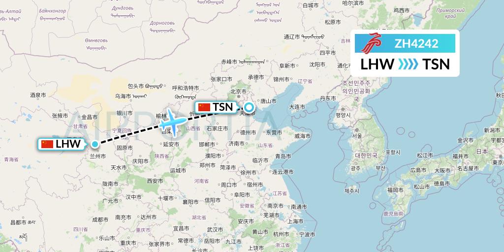 ZH4242 Shenzhen Airlines Flight Map: Lanzhou to Tianjin