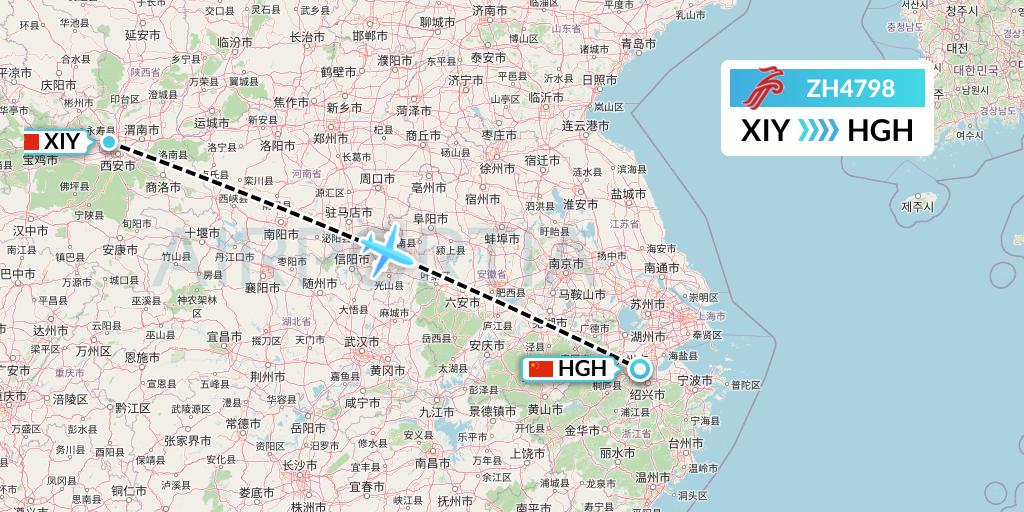 ZH4798 Shenzhen Airlines Flight Map: Xi'an to Hangzhou