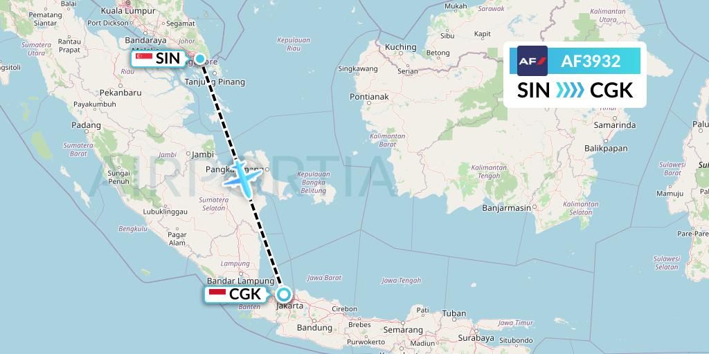 AF3932 Air France Flight Map: Singapore to Jakarta