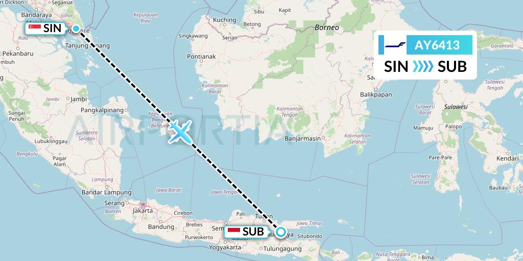 AY6413 Finnair Flight Map: Singapore to Surabaya