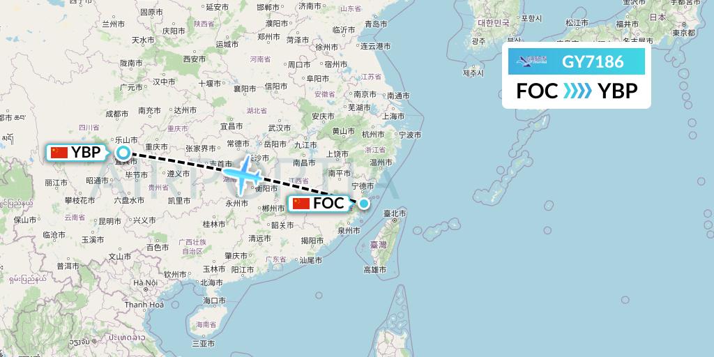 GY7186 Colorful GuiZhou Airlines Flight Map: Fuzhou to Yibin