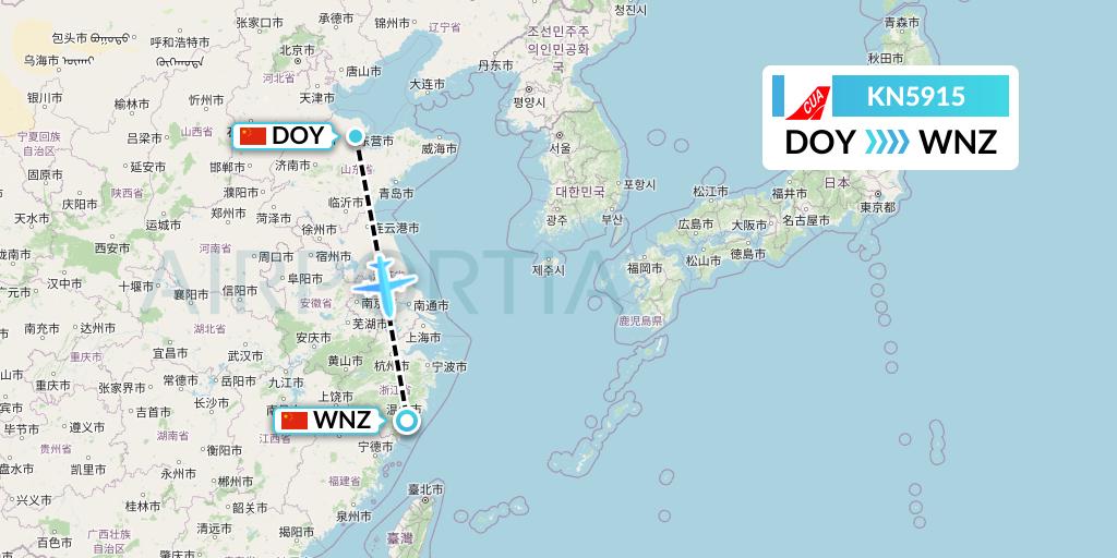 KN5915 China United Airlines Flight Map: Dongying to Wenzhou