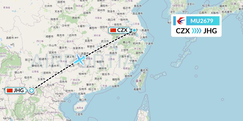 MU2679 China Eastern Airlines Flight Map: Changzhou to Jinghong