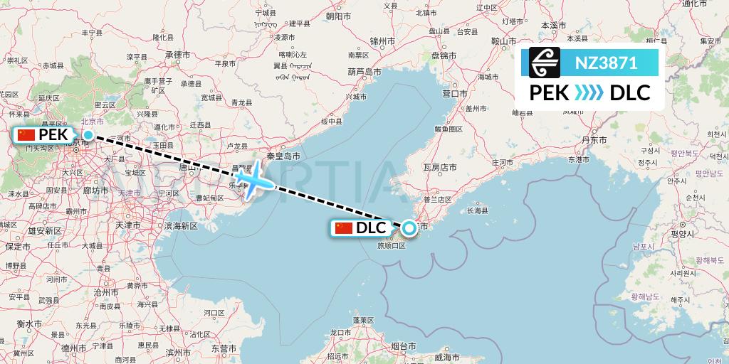NZ3871 Air New Zealand Flight Map: Beijing to Dalian