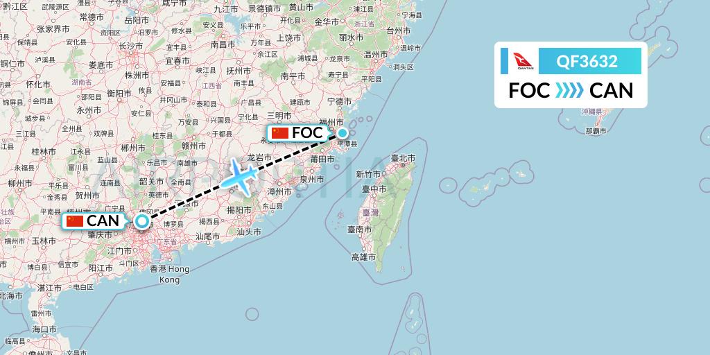 QF3632 Qantas Flight Map: Fuzhou to Guangzhou