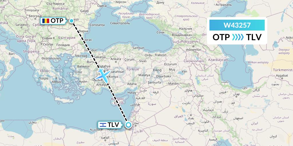 W43257 Wizz Air Malta Flight Map: Bucharest to Tel Aviv