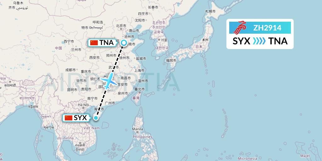 ZH2914 Shenzhen Airlines Flight Map: Sanya to Jinan