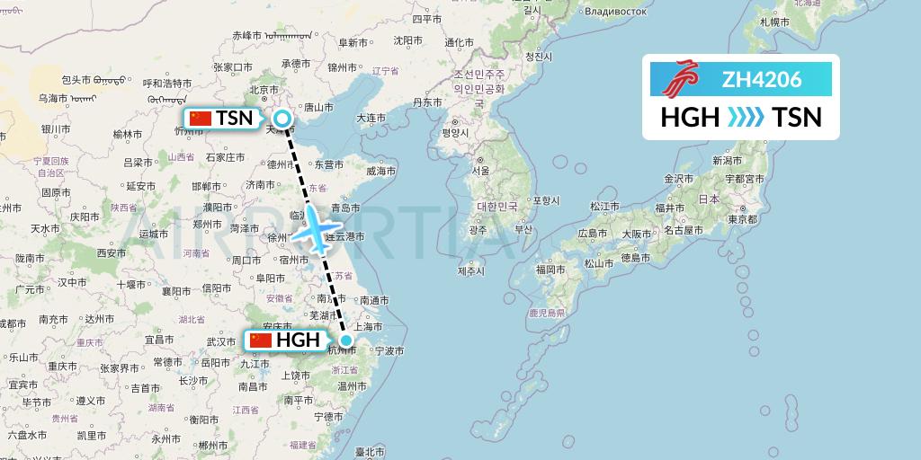 ZH4206 Shenzhen Airlines Flight Map: Hangzhou to Tianjin