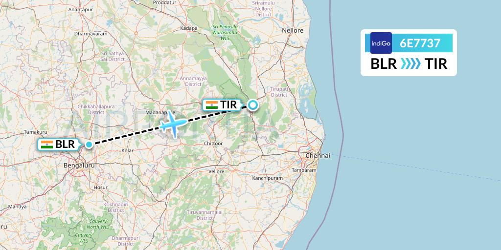6E7737 IndiGo Airlines Flight Map: Bangalore to Tirupati