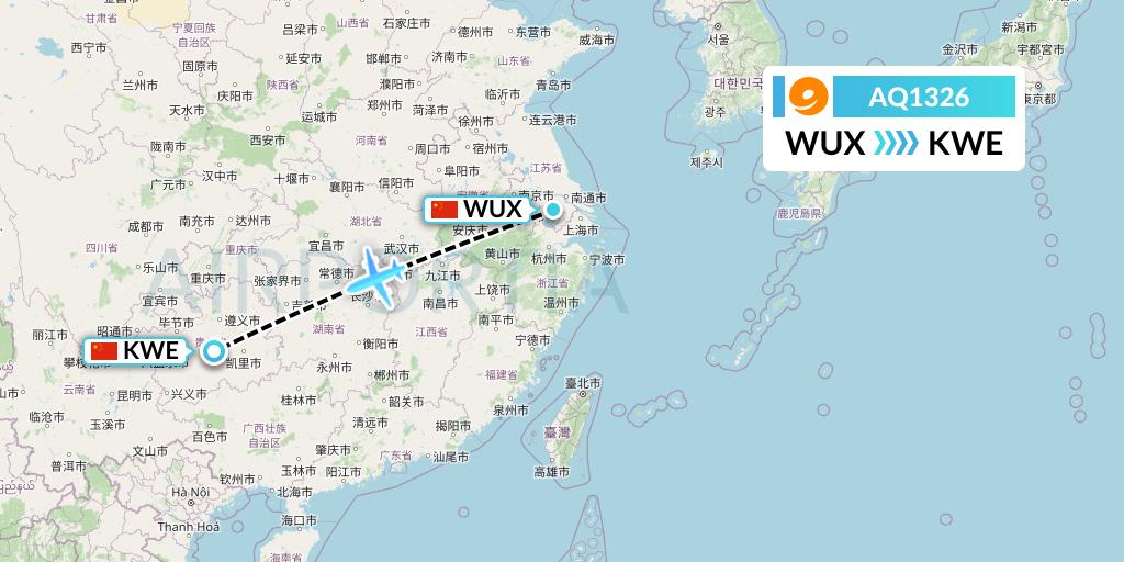 AQ1326 9 Air Flight Map: Wuxi to Guiyang