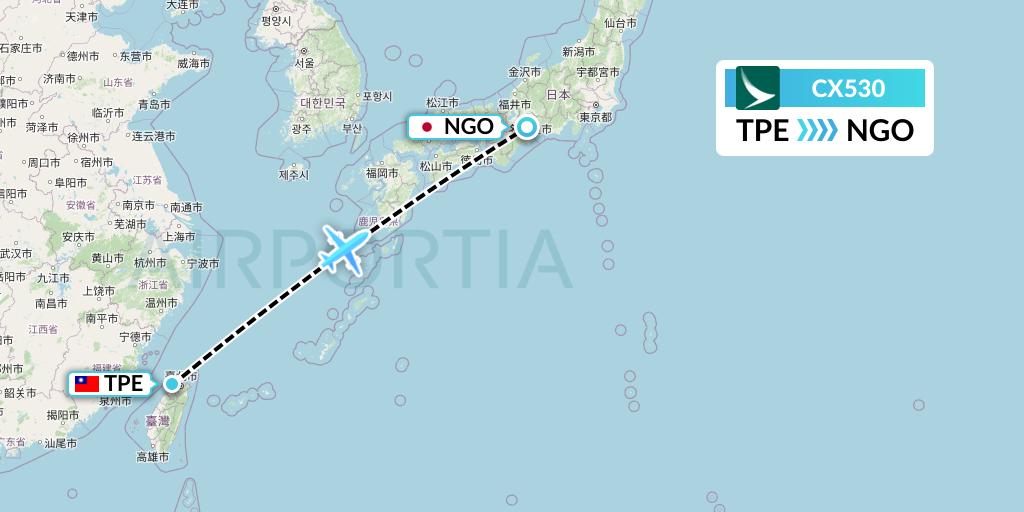 CX530 Cathay Pacific Flight Map: Taipei to Nagoya