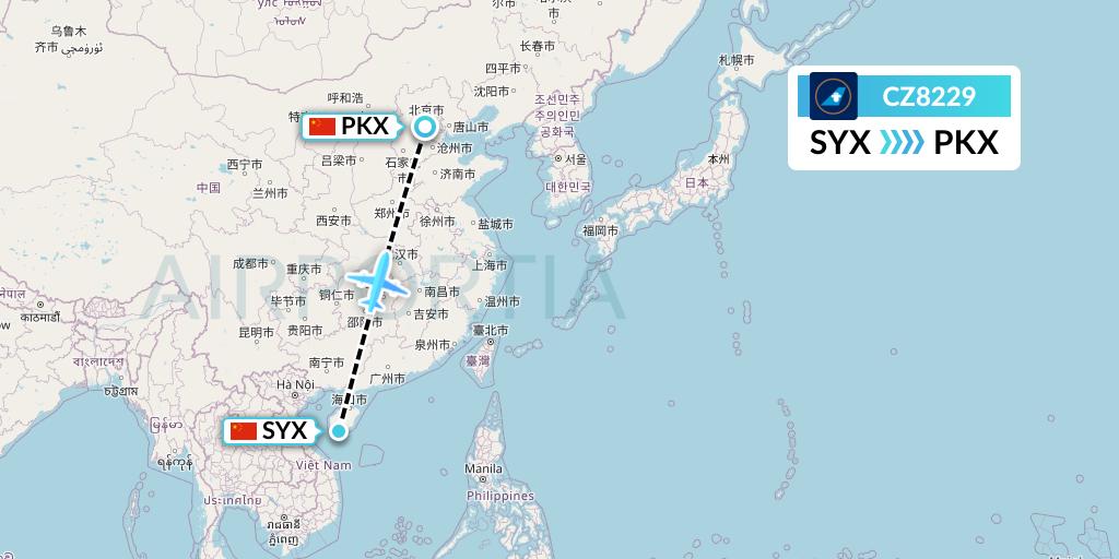CZ8229 China Southern Airlines Flight Map: Sanya to Beijing