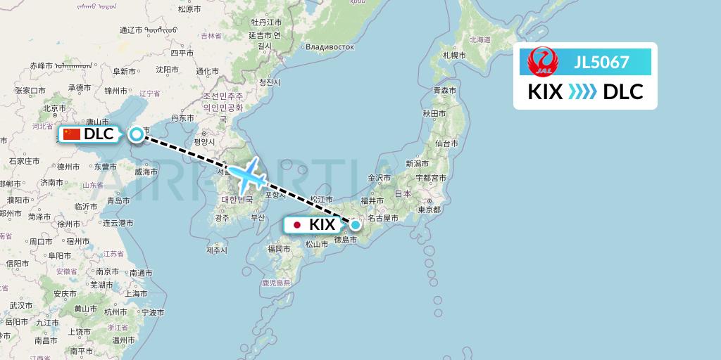 JL5067 Japan Airlines Flight Map: Osaka to Dalian