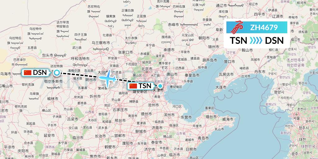ZH4679 Shenzhen Airlines Flight Map: Tianjin to Dongsheng