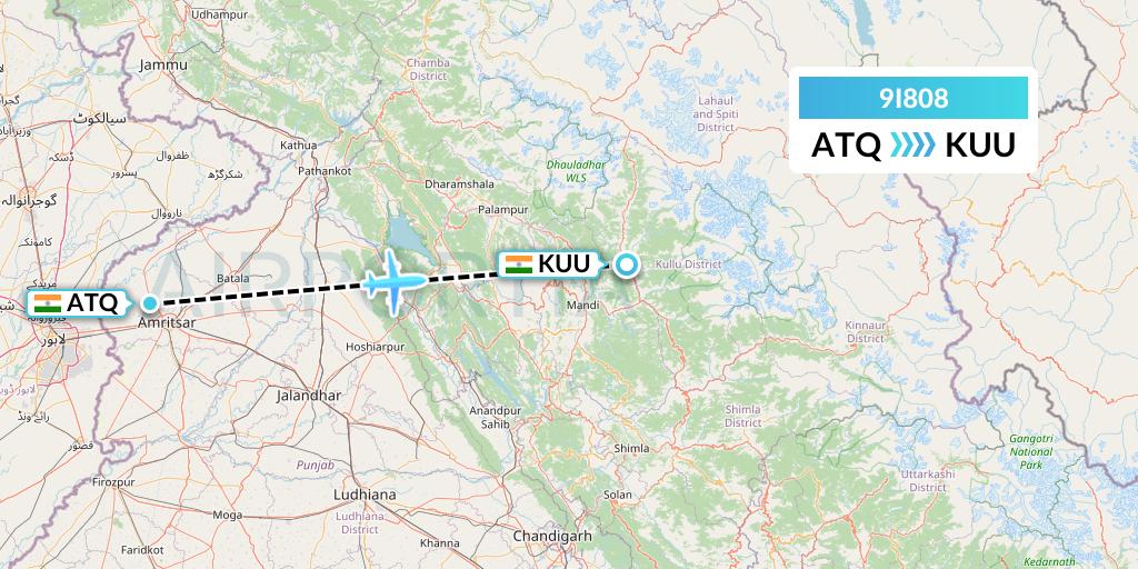 9I808 Air India Regional Flight Map: Amritsar to Kullu