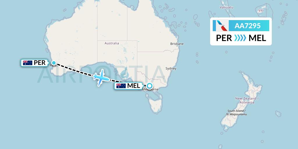 AA7295 American Airlines Flight Map: Perth to Melbourne