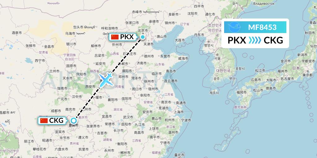 MF8453 Xiamen Airlines Flight Map: Beijing to Chongqing