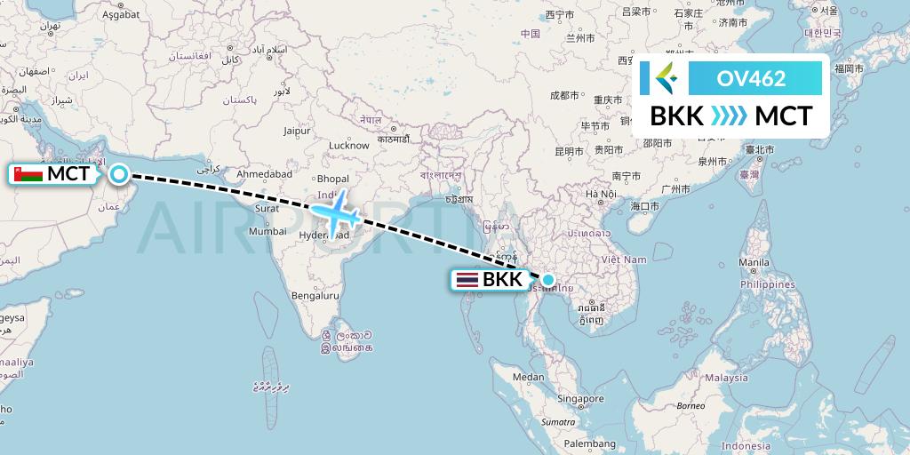 OV462 SalamAir Flight Map: Bangkok to Muscat