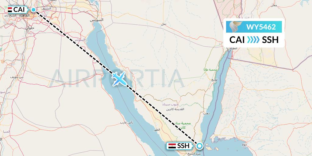 WY5462 Oman Air Flight Map: Cairo to Sharm el-Sheikh