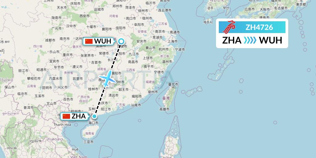 ZH4726 Shenzhen Airlines Flight Map: Zhanjiang to Wuhan