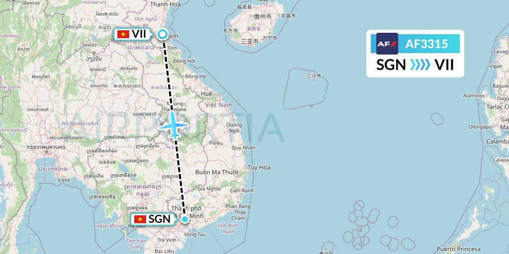 AF3315 Air France Flight Map: Ho Chi Minh City to Vinh
