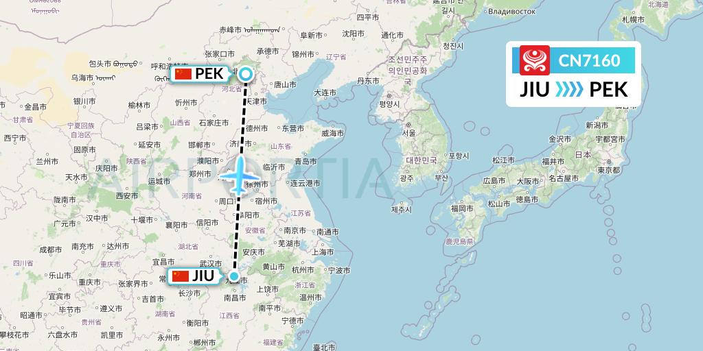 CN7160 Grand China Air Flight Map: Jiujiang to Beijing